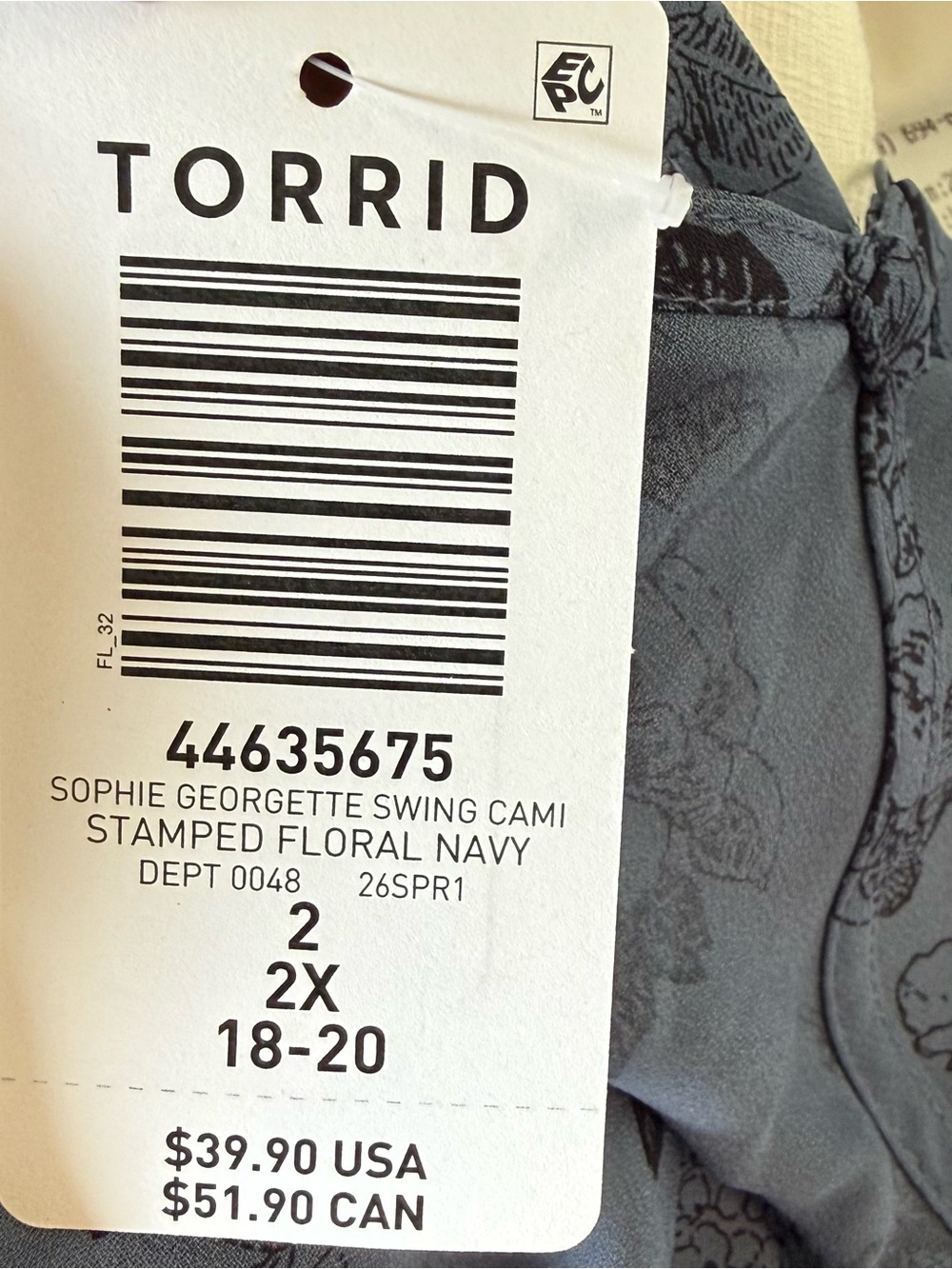Torrid Sophie Blouse SZ 2 Dark Blue Black floral lightweight swing cami NWT - Picture 7 of 9